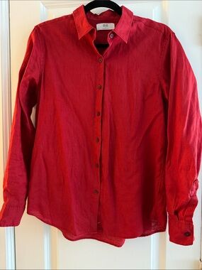 Uniqlo Red Long-Sleeve Premium Linen Shirt